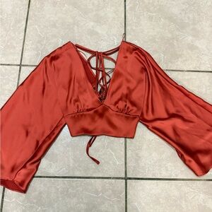 Zara Burnt Orange Satin Tie-Back Top